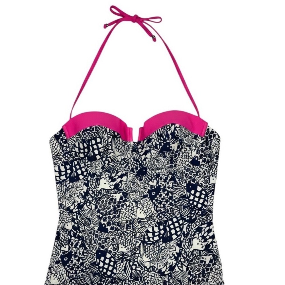 Lilly Pulitzer for Target Swimsuit XL Pink Navy Fish Print Retro Preppy Beach - Picture 3 of 8
